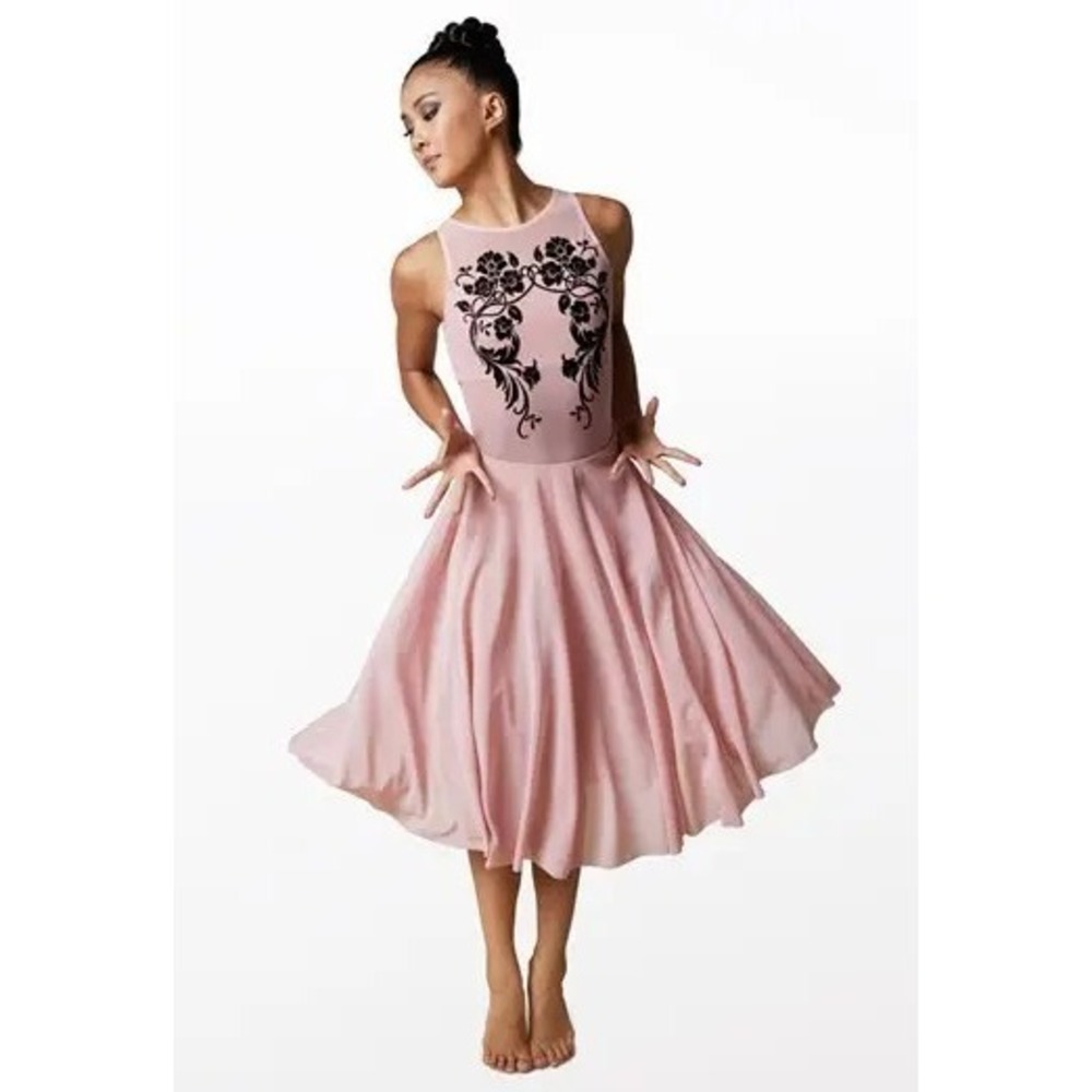 Weissman Lyrical Dance Dress Adult Small Pink Floral Mesh Bra Open Back Ballet